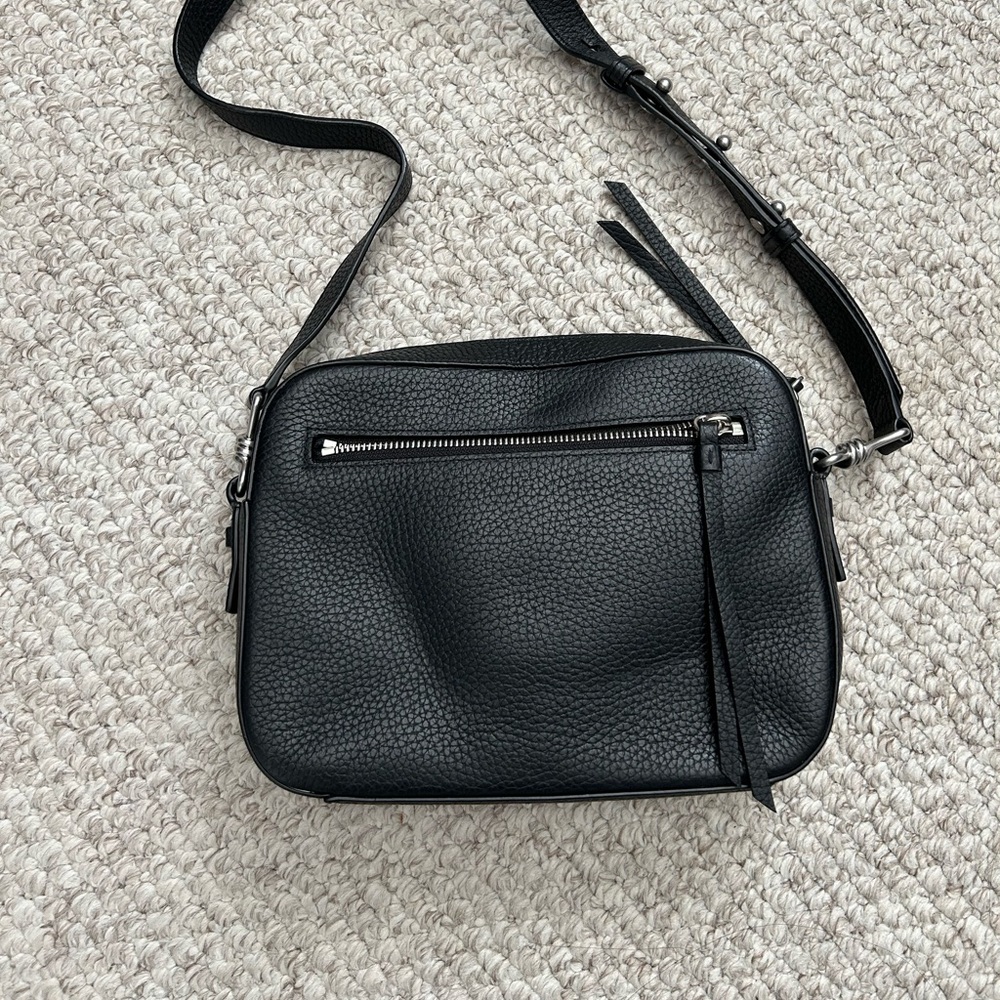 All Saints Black Pebbled Leather Crossbody Bag